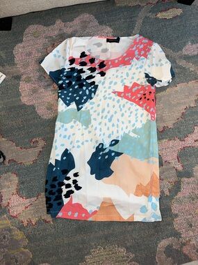 Women's Abstract Print Short Sleeve Dress - Multi xs